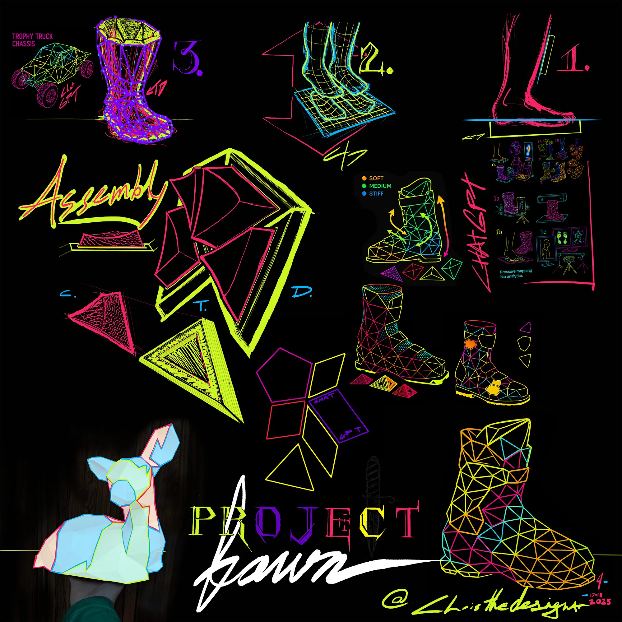 iPad and ChatGPT sketches detailing printed boot layout
